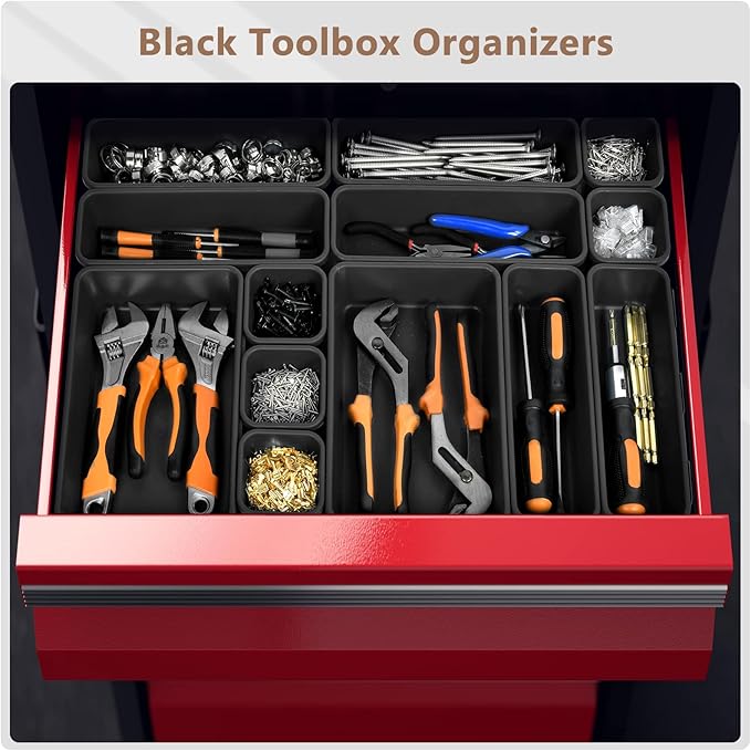 A-LUGEI【 & 5 Size】Tool Box Organizer Tray Divider Set, 【Black】 Desk - Image 4