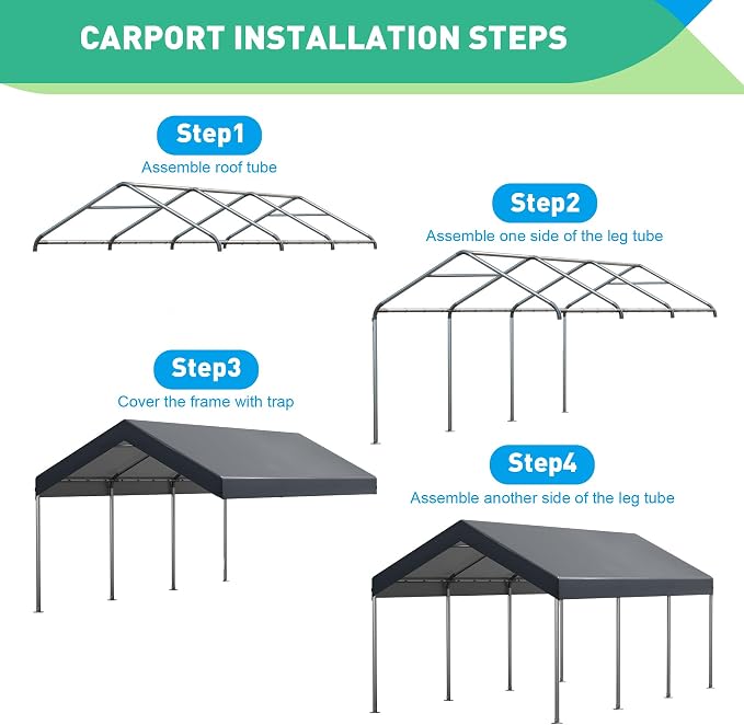 10X20 Ft Heavy Duty Carport Canopy, Portable Garage, Car Tents, Reinforced - Image 7