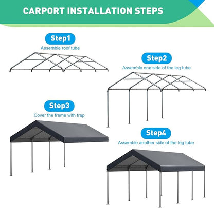 10X20 Ft Heavy Duty Carport Canopy, Portable Garage, Car Tents, Reinforced - Image 7