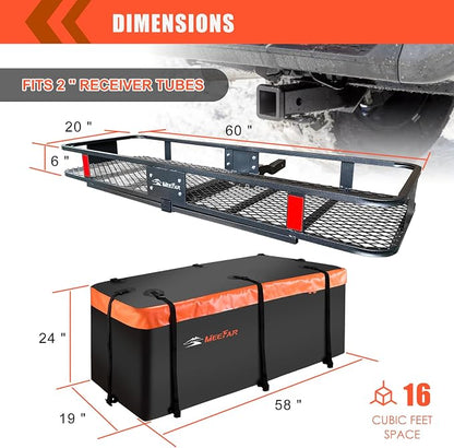 MeeFar Folding Hitch Mount Cargo Carrier Basket 60" X 20" X 6"+Waterproof Cargo - Image 3
