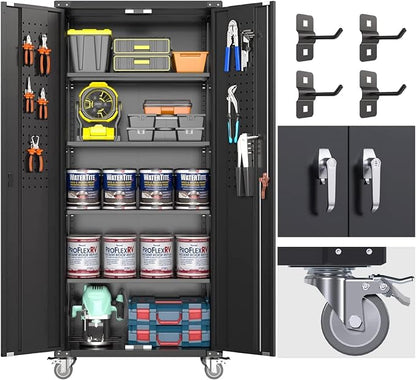 72" Metal Storage Cabinet with Wheels and Pegboard, Lockable Rolling Steel by SUXXANFurniture