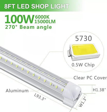 8Pack 8FT LED Shop Light Garage Light, 100W 6000K White Light 15000LM Super - Image 2