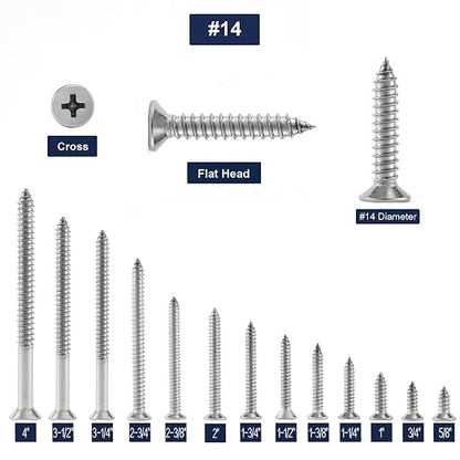 #14 x 4" Wood Screw 100Pcs 18-8 Stainless Steel Screws Flat Head Phillips Fast - Image 3