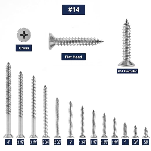 #14 x 3/4" Wood Screw 100Pcs 18-8 Stainless Steel Screws Flat Head Phillips - Image 3