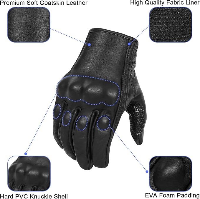 Updated Men's and Womens Black Motorcycle Gloves Armored Knuckle Protector - Image 2