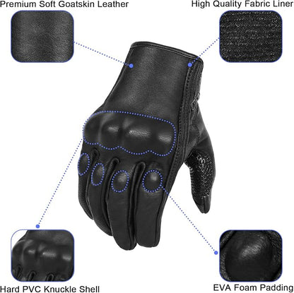 Updated Full Finger Men’s Leather Motorcycle Gloves Touchscreen & Armored - Image 2