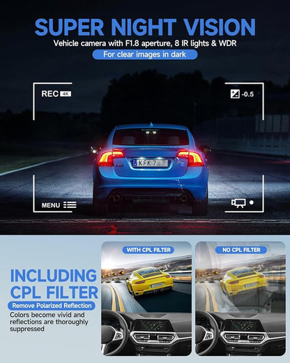 Dash Cam 4 Channel Front and Rear Inside, 360° Car Camera 4K UHD, Dash Camera - Image 7