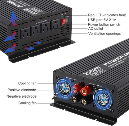 BYGD 2000W Power Inverter 12V DC to 110V AC Inverter Converter - Image 6