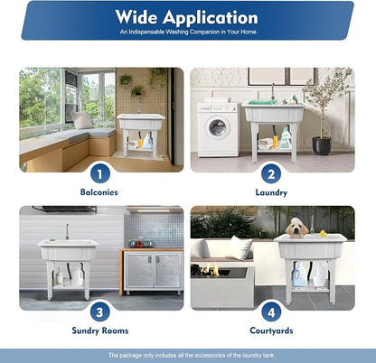 Freestanding Utility Sink Plastic Laundry Tub Spacious Sink - Image 2