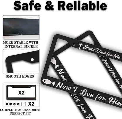 License Plate Cover Black and White License Plate Frames Jesus Died - Image 4