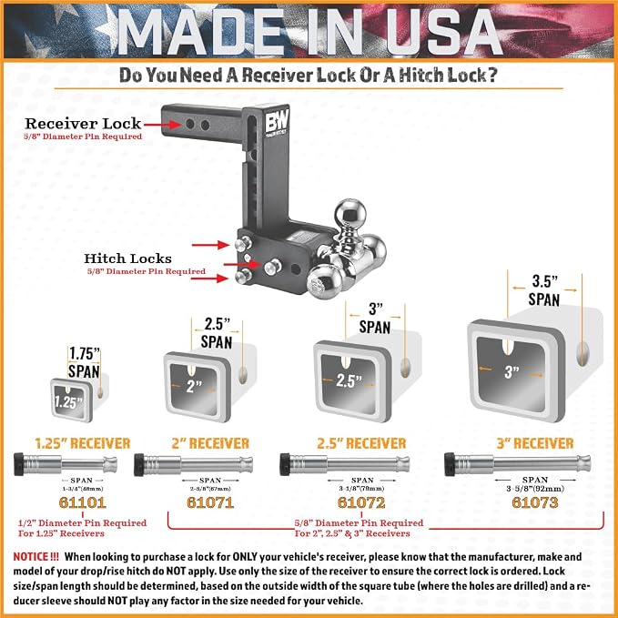 61671 | 3 Pack, Keyed Alike, Receiver Locks - Image 4