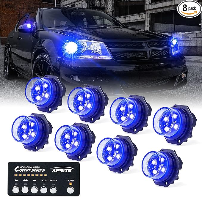 Xprite Blue LED Hideaway Strobe Police Lights Kit, 20 Flashing w/Control Panel by XPRITE
