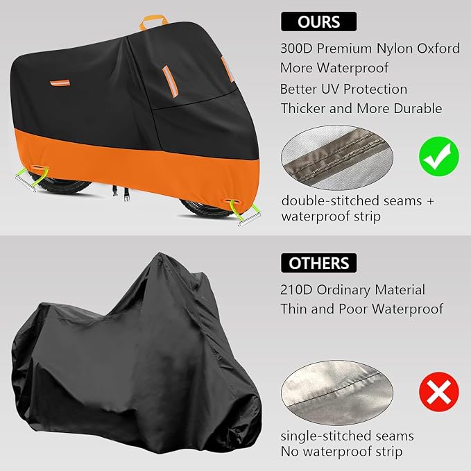 Motorcycle Cover 300D Oxford Motorcycle Covers Waterproof Outdoor Storage Fit - Image 4