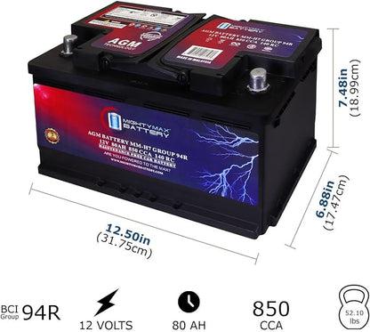 Mighty Max Battery MM-H7 Start and Stop Car BCI Group Size 94R 12V 80AH - Image 2