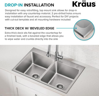 KRAUS Fairlane 33-inch Drop In/Top Mount Double Bowl 18-Gauge Stainless Steel - Image 10