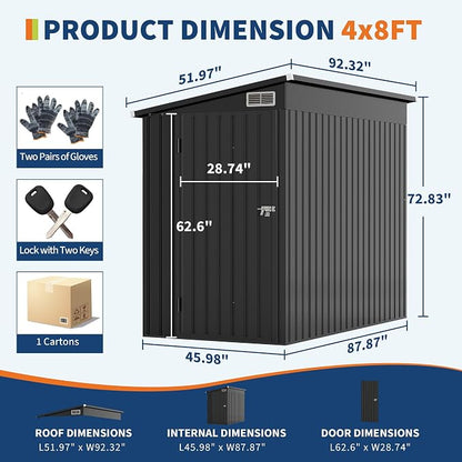 4x8 FT Metal Outdoor Lean to Storage Shed, Lean to Garden Shed Utility Tool Shed - Image 2