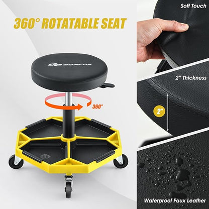 Goplus Mechanic Stool, Rolling Garage Chair - Image 6