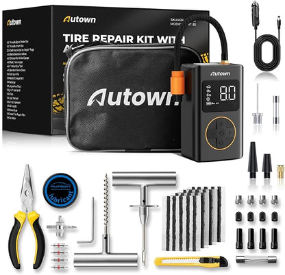 Flat Tire Repair Kit with Air Compressor 54 Pieces by AUTOWN
