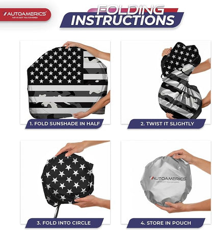 Autoamerics 1-Piece Windshield Sun Shade B&W Camo American Flag USA Design - Image 8
