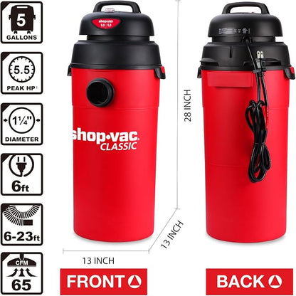 Shop-Vac 5 Gallon 5.5 Peak HP Wet/Dry Vacuum, Wall Mountable Compact Shop Vacuum - Image 6