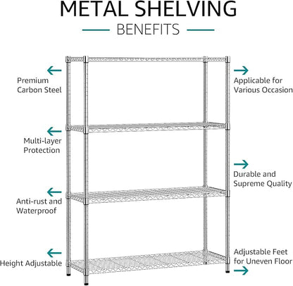 IZEUK 1400 LBS Garage Chrome Shelving Wide Storage Shelves 4 Tier Adjustable - Image 4