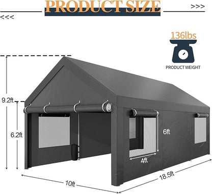 Shintenchi Carport 10' x 20' Heavy Duty Portable Garage, Carport Canopy - Image 3