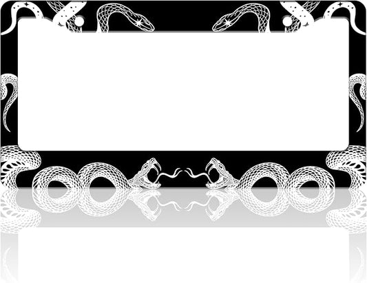 Black and White Snake Crawling License Plate Frame Gothic License Plate Holder by TINALUIN