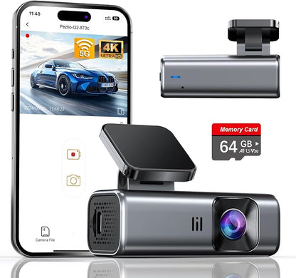 4K Dash Cam Front, Built-in 5G WiFi, 64GB Card Included, Dash Camera by galphi