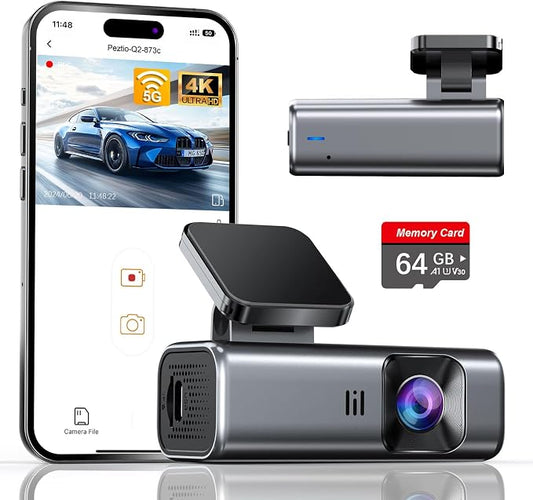4K Dash Cam Front, Built-in 5G WiFi, 64GB Card Included, Dash Camera by galphi