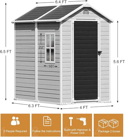 6x4 FT Resin Storage Shed for Outdoor, Waterproof Plastic Sheds - Image 2