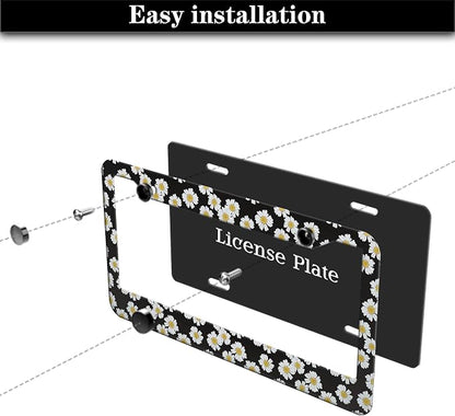 License Plate Protector Black and White License Plate Frames White Daisy Black - Image 7