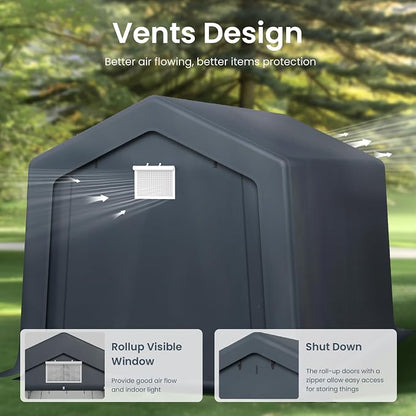 PHI VILLA 8'x12'x7.3' Outdoor Portable Storage Shelter Shed Garage - Image 4