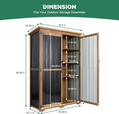 Outdoor Storage Cabinet Wood & Metal, Storage Shed Waterproof Double Lock - Image 2