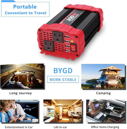 BYGD 300W Car Power Inverter, DC 12V to 110V AC Vehicle Plug Adapter Converter - Image 6