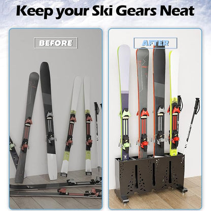 Heavy Duty Metal Ski Storage Rack, 4 Pair Freestanding Steel Ski Holder - Image 4