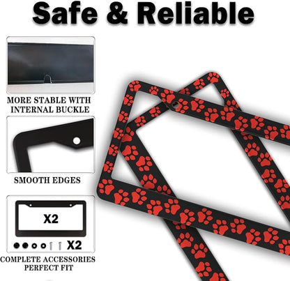 Custom License Plate Frame Black and Red License Plate Frames Animal Dog Paw - Image 4