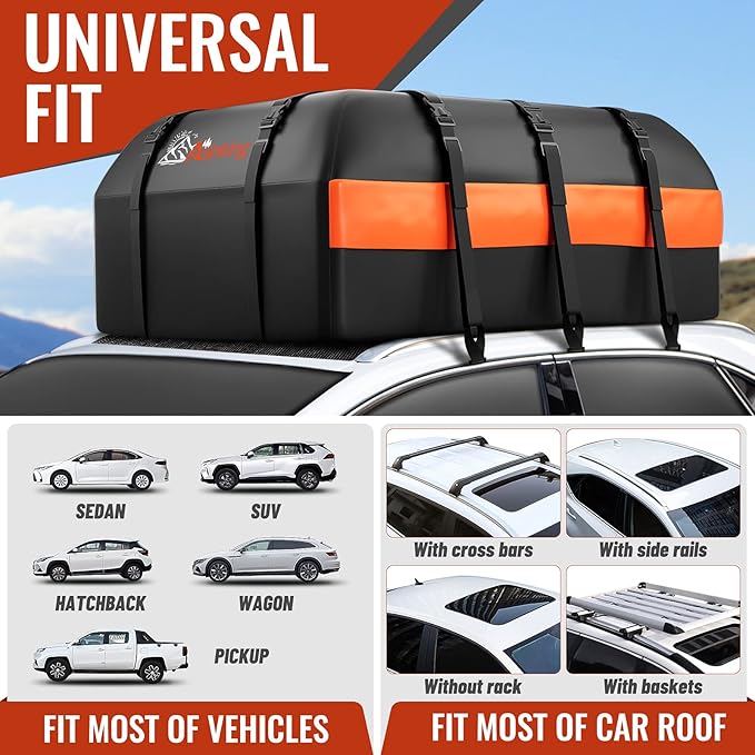Car Rooftop Cargo Carrier Bag, 15 Cubic Feet Waterproof Heavy Duty 840D Car - Image 5