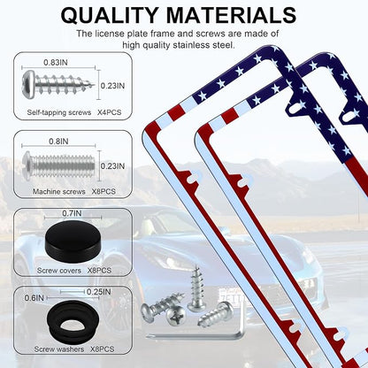 LivTee American Flag License Plate Frames, 4 Holes Stainless Steel License - Image 4