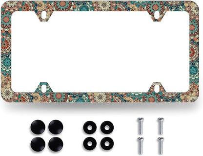 Vintage Mandala Flowers License Plate Frame Boho Floral License Plate Holder by MUAWUOIK