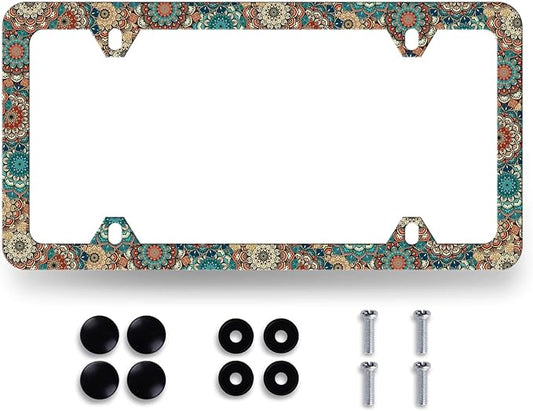 Vintage Mandala Flowers License Plate Frame Boho Floral License Plate Holder by MUAWUOIK