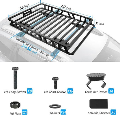 NIHAO 60"x36"x5" Heavy Duty Roof Rack Cargo Carrier, Universal Car Top Luggage - Image 4