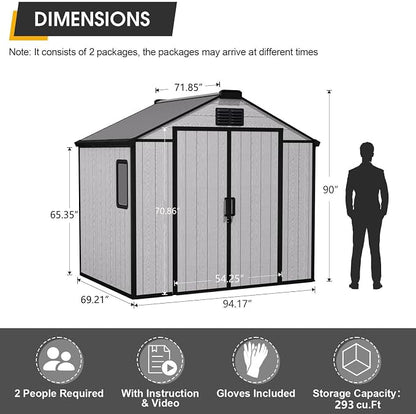 8 x 6 FT Resin Outdoor Storage Shed, All-Weather Plastic Garden Shed - Image 2