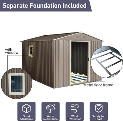 8x10 FT Outdoor Storage Shed, Metal Garden Shed - Image 4