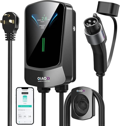 QIAO Level 2 EV Charger, Wi-Fi Bluetooth APP Enabled EVSE, 4.3in Display by QAOFUL