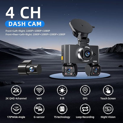4 Channel Dash Cam Front and Rear, 360°Dash Camera - Image 2
