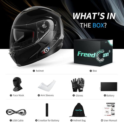 Motorcycle Helmet Bluetooth 5.0 Integrated New EPS FreedConn BM2-S Modular Flip - Image 4
