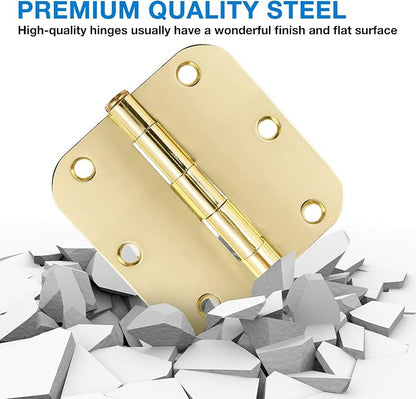 6 Pack Rounded Door Hinges 3.5 inch X 3-1/2" 5/8 Radius, Polished Brass 3 ½ - Image 6