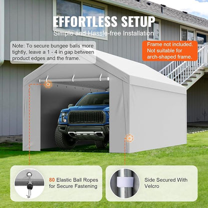 VEVOR Carport Replacement Canopy Cover Top + Side Wall 10 x 20 ft, Garage Tent - Image 5