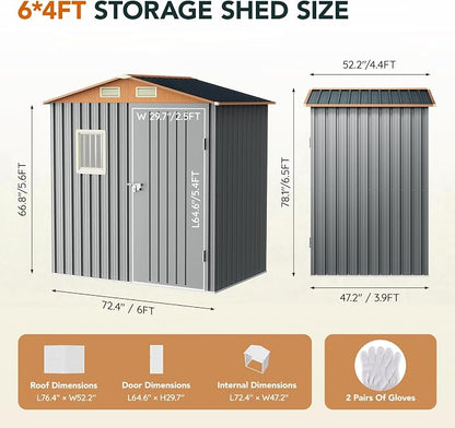 6x4FT Multi-used Shed & Outdoor Storage Shed, Steel Tool Shed - Image 8
