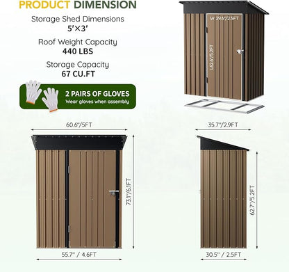 Breezz 5x3FT Vertical Outdoor Steel Storage Shed - Image 2